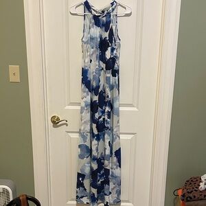 Abstract Blue and White Maxi Dress
